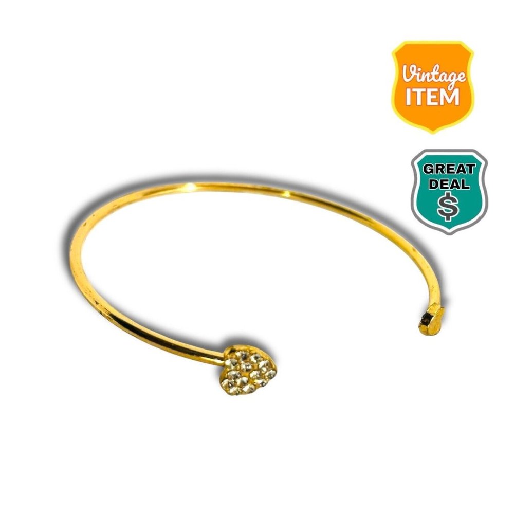 Vintage Heart Crystal Gold Colored Bracelet Bangle Costume Jewelry for Women.